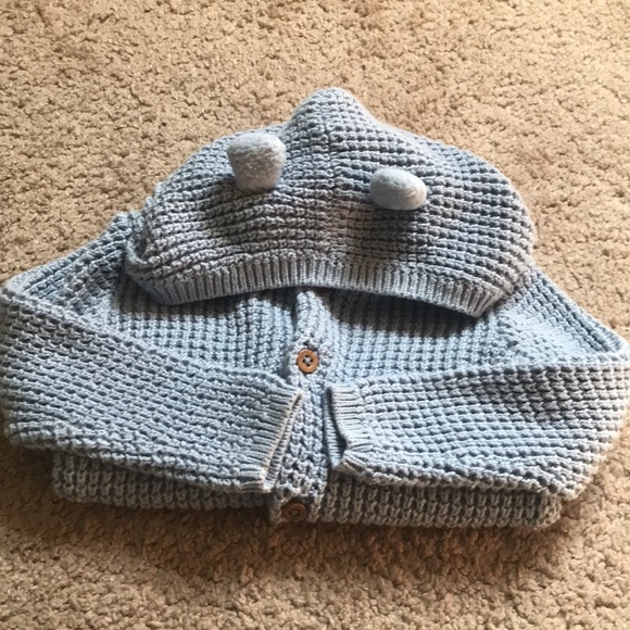 Carter’s Knitted Button Down Hooded Sweater Blue 9 Months - Picture 6 of 7